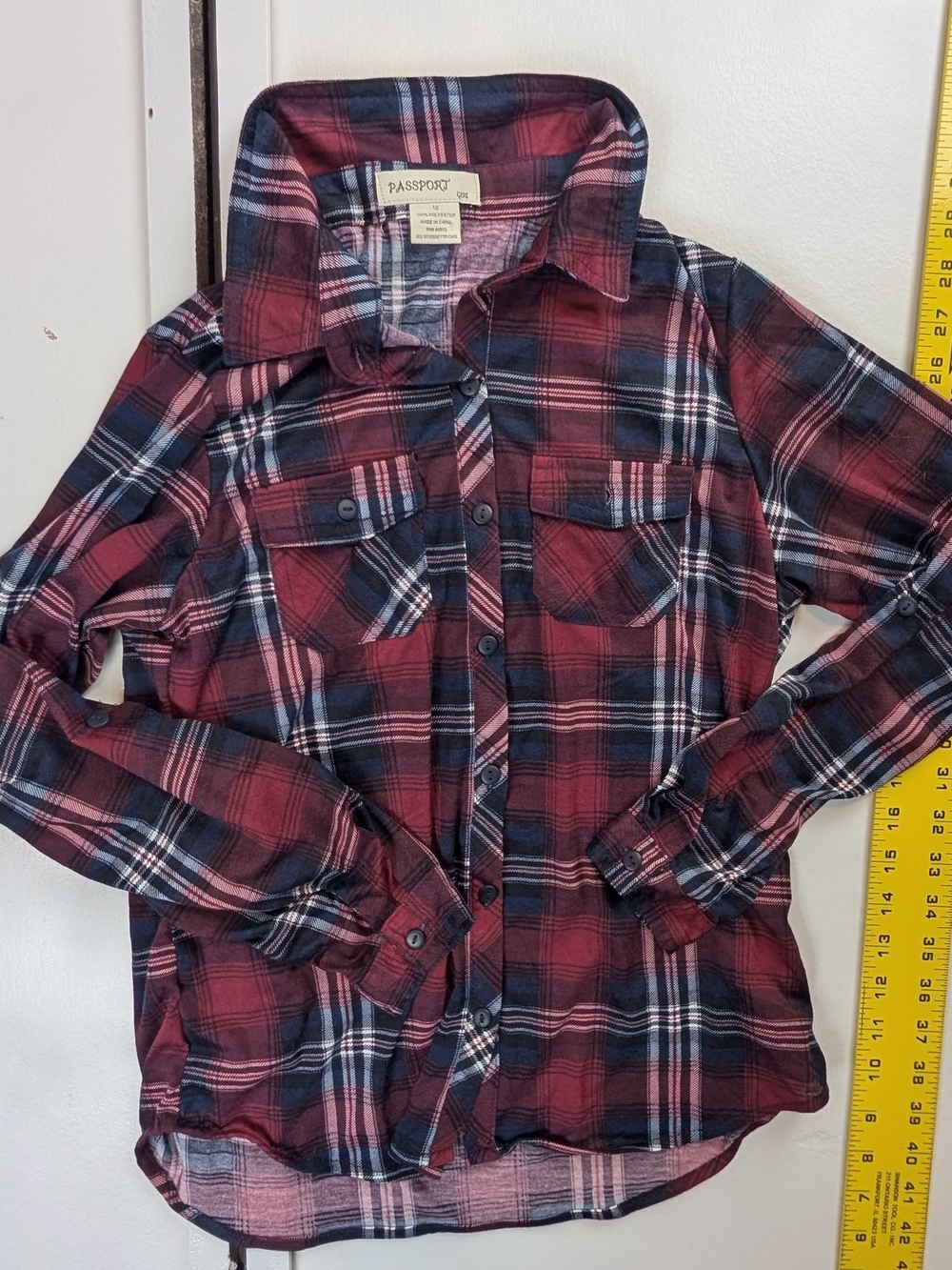 Passport Girls' Burgundy & Navy Plaid Button-Down Shirt